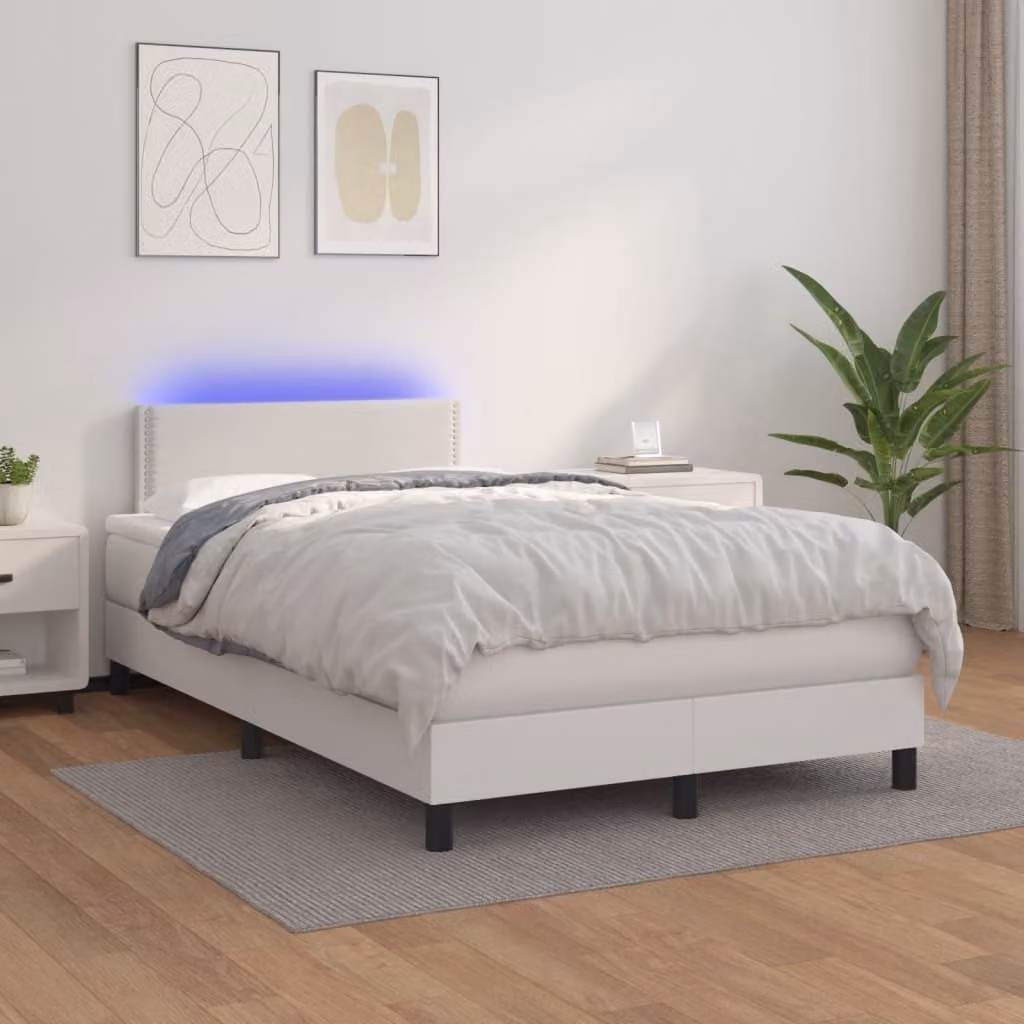 The Living Store Letto a molle con materasso e LED bianco 120x200 cm in ecopelle