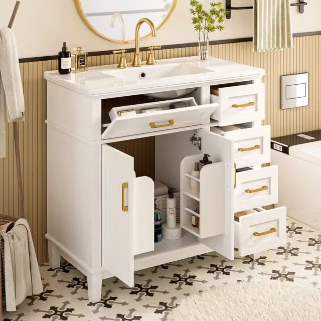 Mobile bagno freestanding REDOM in MDF bianco con lavabo in ceramica L: 90 cm, P: 46 cm, H: 87 cm
