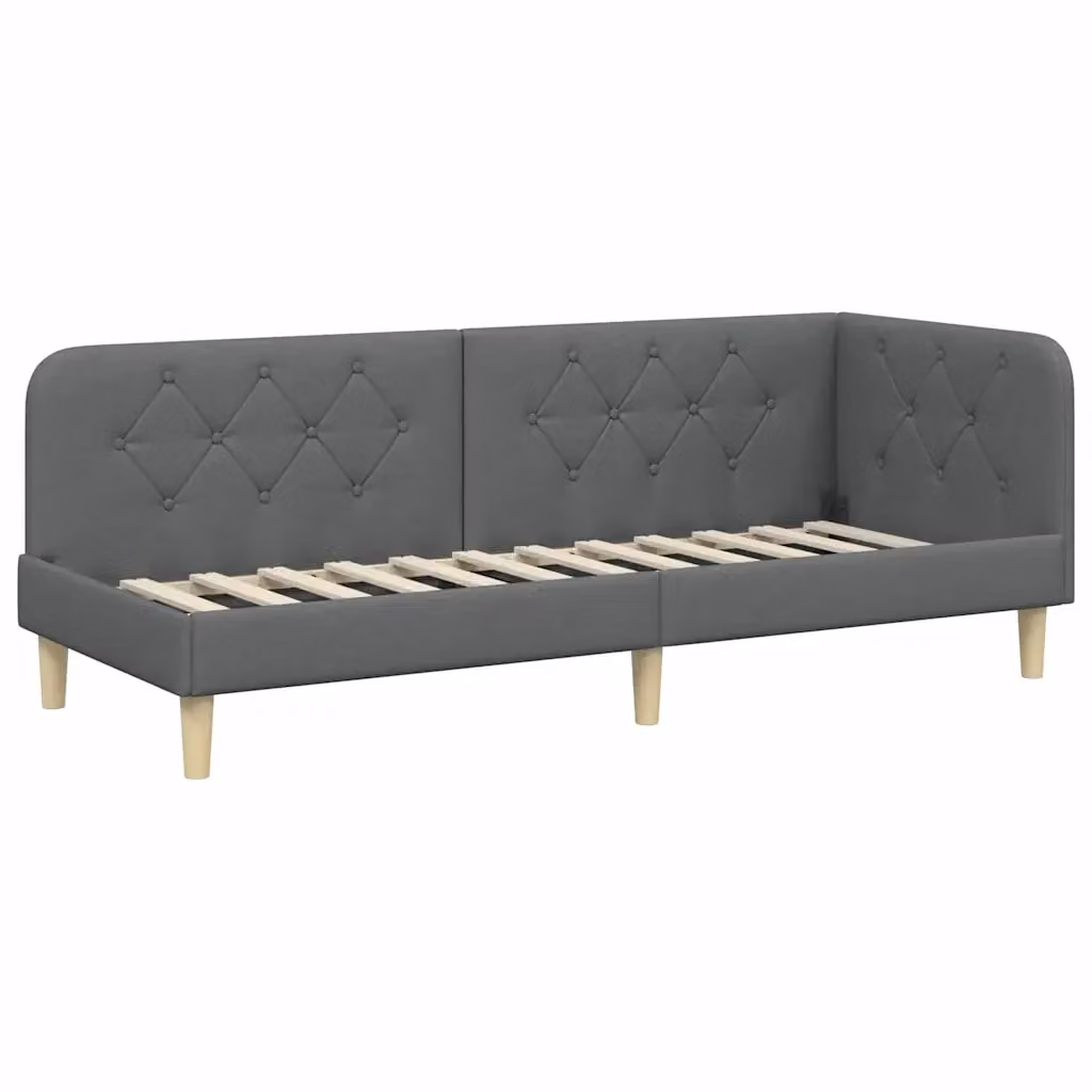 vidaXL Cornice del letto ad angolo in tessuto grigio con struttura in legno e doghe fisse L 200 x P 80 x H 72 cm – 2