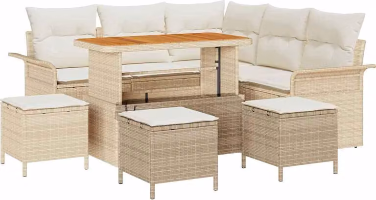 Set Divano da Giardino con cuscino 9 pcs Beige polyrattan