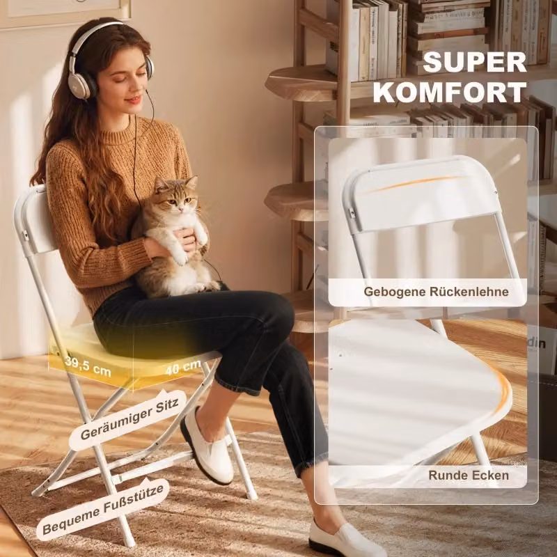 Set di 6 sedie pieghevoli Minimal con struttura in metallo e plastica, colore bianco opaco – 2