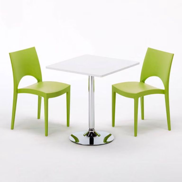 Tavolo quadrato bianco e 2 sedie in polipropilene colorato Set di bastoni per interni Grand Soleil Paris Cocktail - Verde