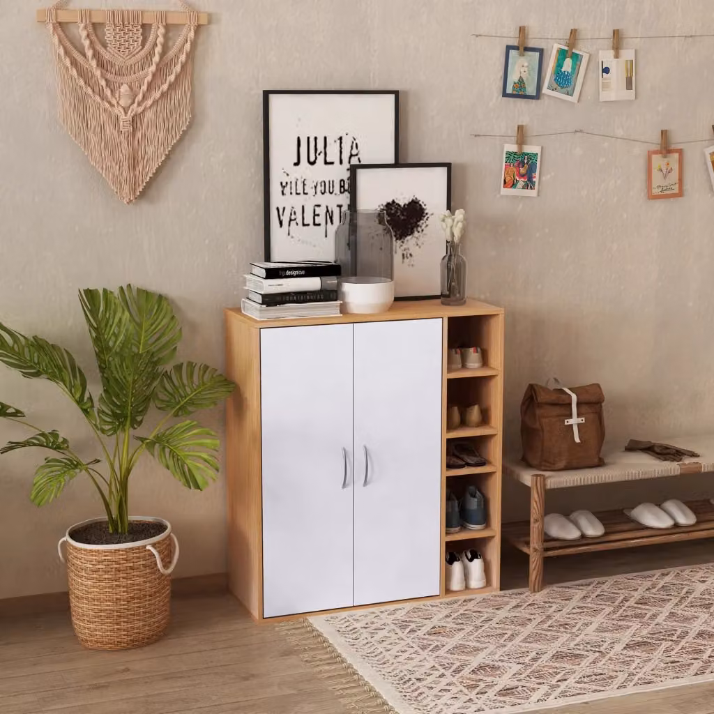 Scarpiera Slim da Parete EasyComfort in Legno Bianco con 2 Ante e Ripiani Regolabili, L: 80 cm, P: 32 cm, H: 91 cm – 2
