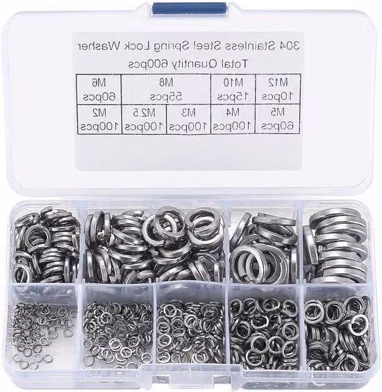 Spirali in acciaio inossidabile DIN 127 forma B - Set da 600 pezzi - Diverse misure