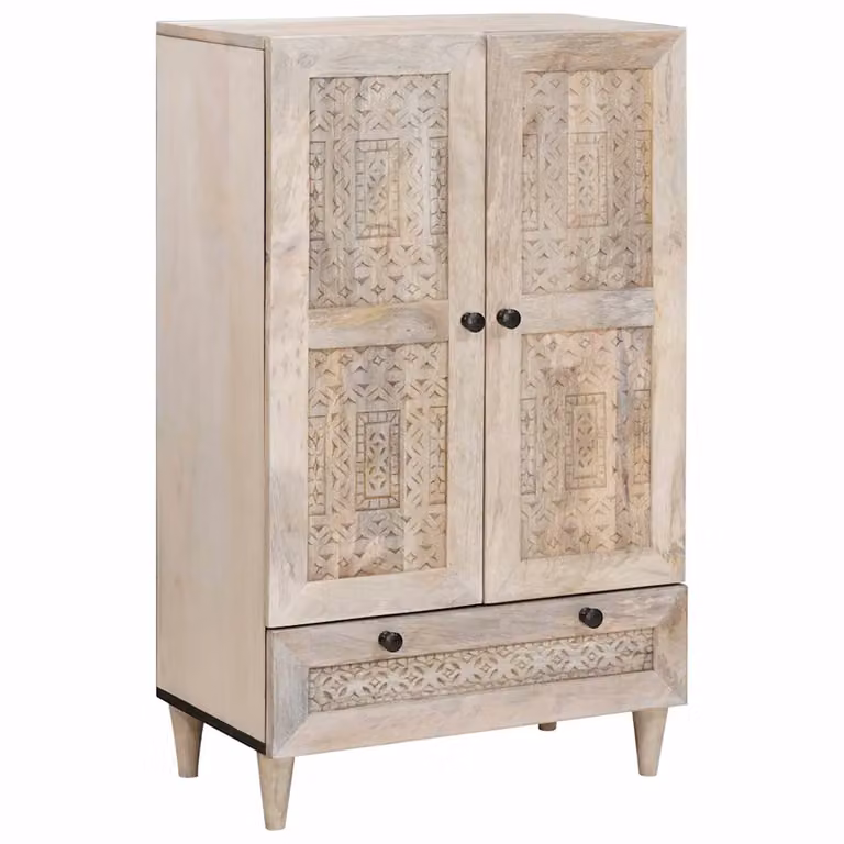 Credenza moderna vidaXL in legno di mango massello beige e bianca, L: 60 cm, P: 33 cm, H: 100 cm