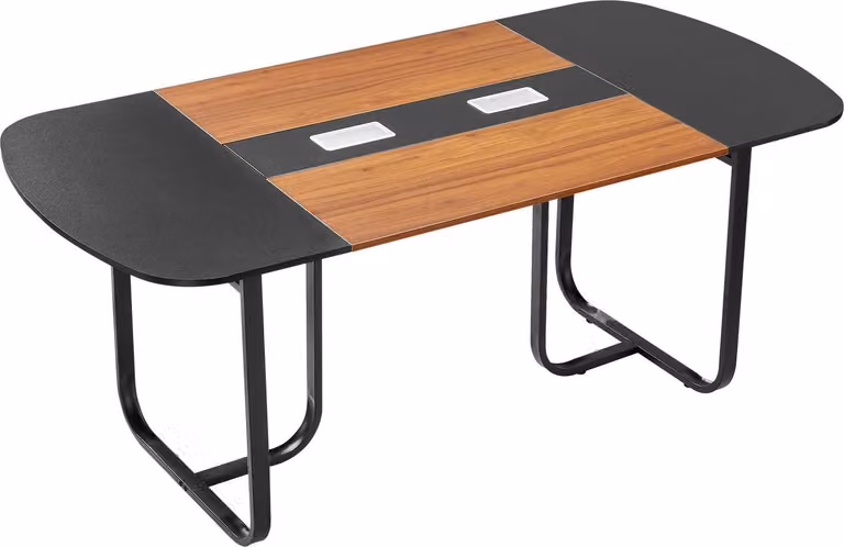 Tavolo da conferenza - Tavolo da riunione/tavolo da meeting - 180 x 90 cm - Per 6-8 persone - Ovale - Struttura in metallo - Multiuso per ufficio/sala conferenze - Nero/marrone