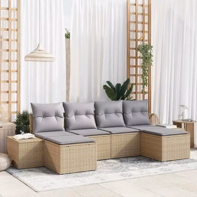 Set Divano da Giardino 6 pz Beige polyrattan 3347170