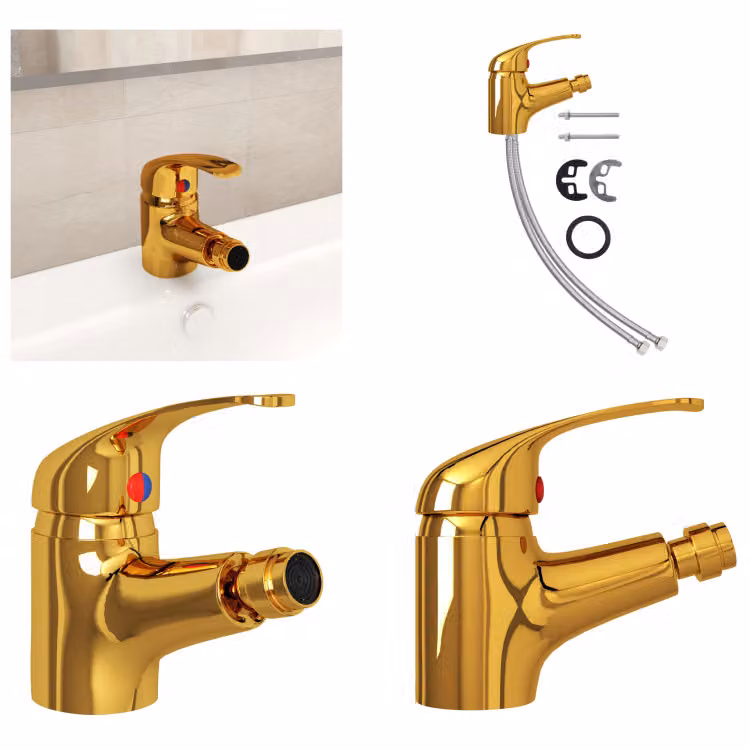vidaXL Miscelatore bidet bagno Golden 13x12 cm - Rubinetto acqua - Rubinetti acqua - Rubinetto miscelatore - Rubinetti miscelatori