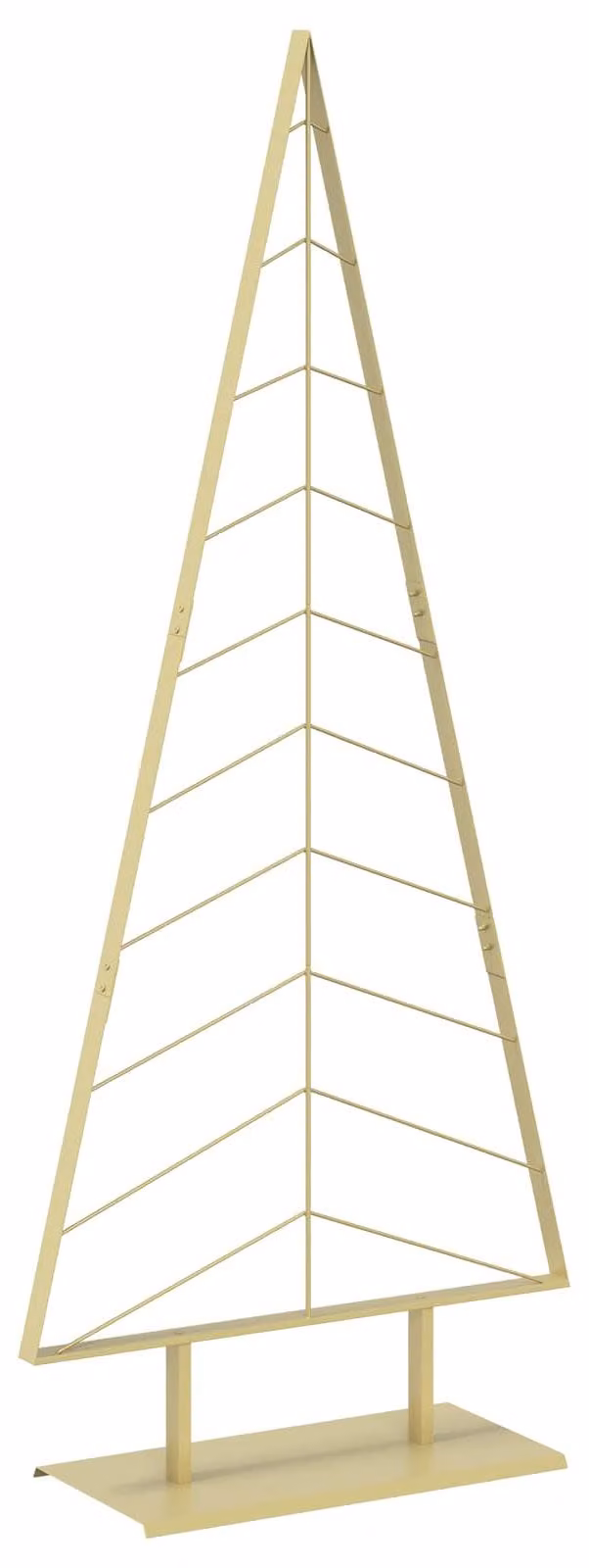 Albero di Natale in metallo con base, modello KUOPIO, 210 cm, acciaio dorato