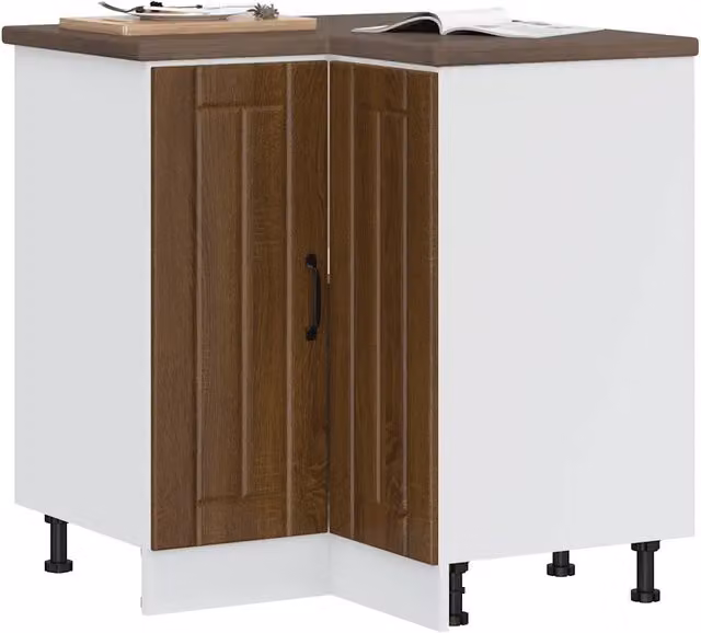 Mobile Base ad Angolo per Cucina Design Mania Colore Marrone e Bianco in MDF e Composito con Ante a Battente L/P/H: 75,5 x 81,5 x 75,5 cm