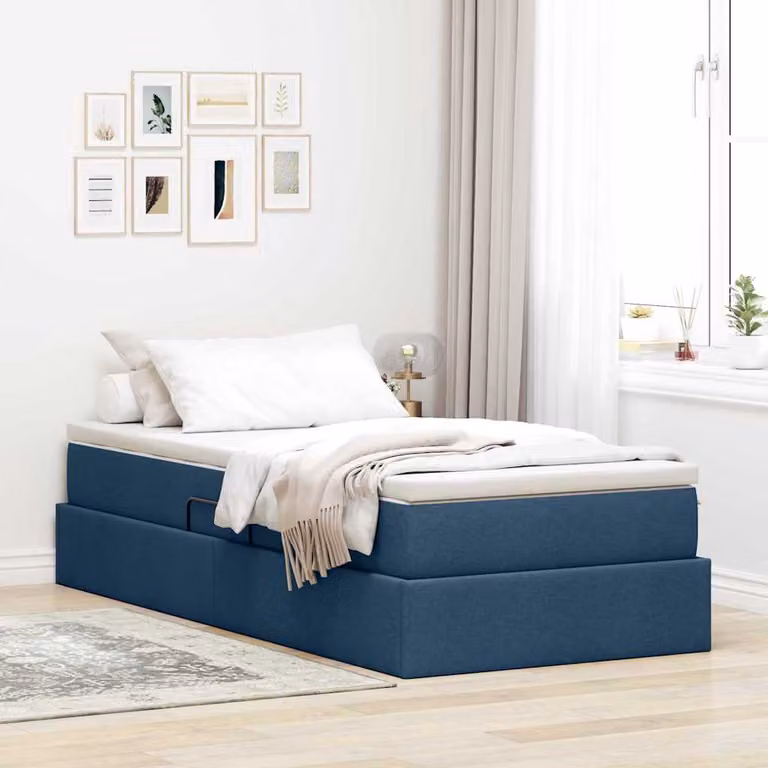 Letto con contenitore e materasso ibrido vidaXL Blu L 90 cm x P 200 cm