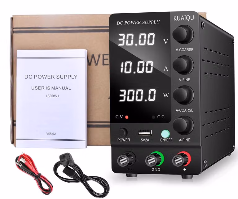 Alimentatore da laboratorio DC - Alimentatore da banco 30V 10A - Tensione e corrente regolabili - Display digitale - Uscita singola - 150–500W - Nero