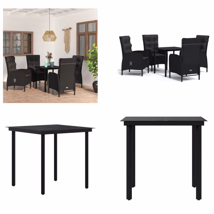 vidaXL Set da pranzo da giardino 5 pezzi con cuscini nero - Set da pranzo da giardino - Set da pranzo da giardino - Set di mobili da giardino - Set di mobili da giardino