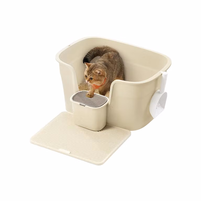 Lettiera per Gatti con Lati Alti con Tavola Cattura Lettiera, Beige Sabbia