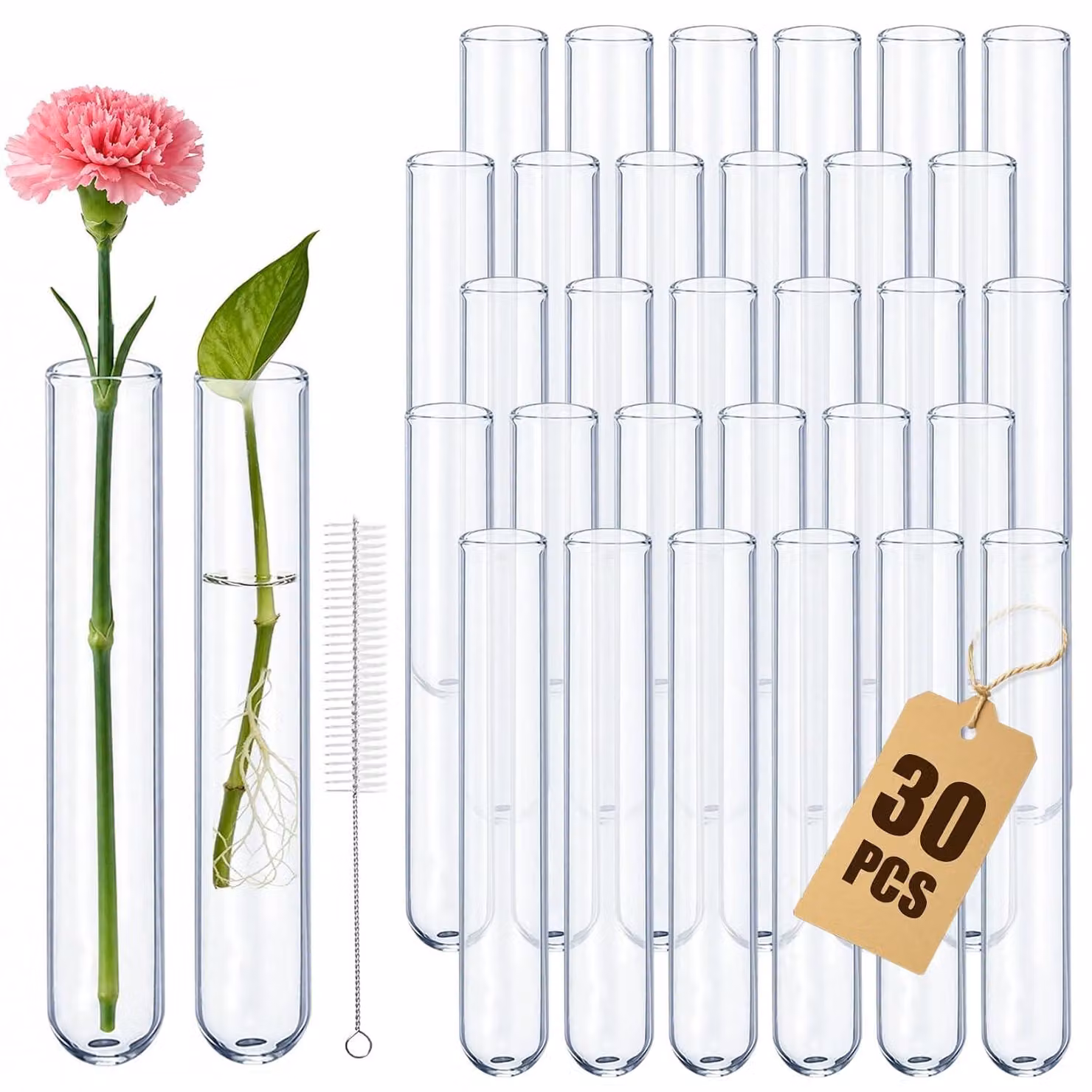 Cilindri reattivi in vetro borosilicato, confezione da 30 pezzi, dimensioni 20x150 mm, ideali per progetti fai-da-te e per composizioni floreali
