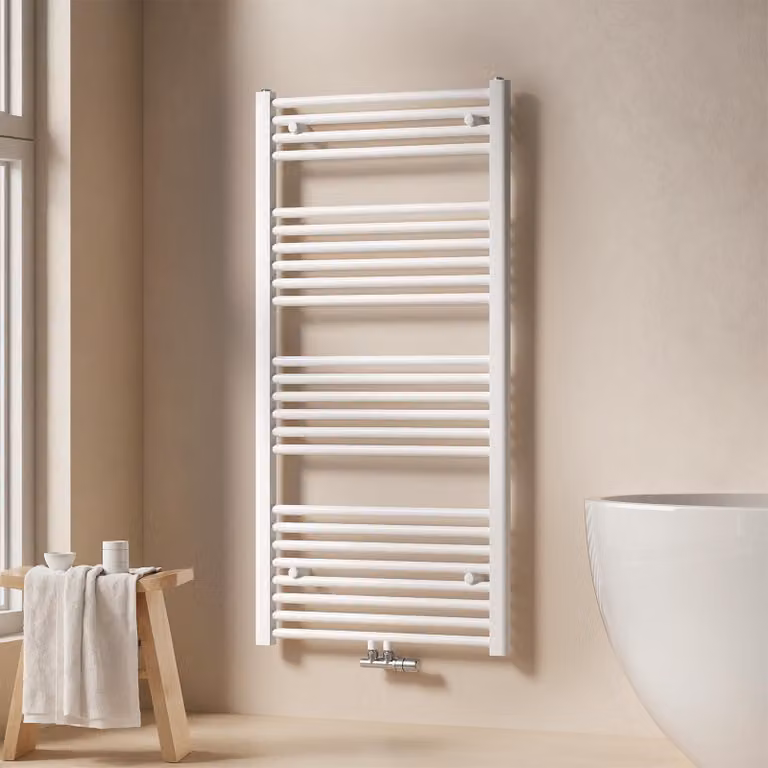 EMKE radiatore bagno asciugamani radiatore 60x120cm 598 Watt di potenza bianco radiatore bagno attacco centrale riscaldamento senza elemento riscaldante