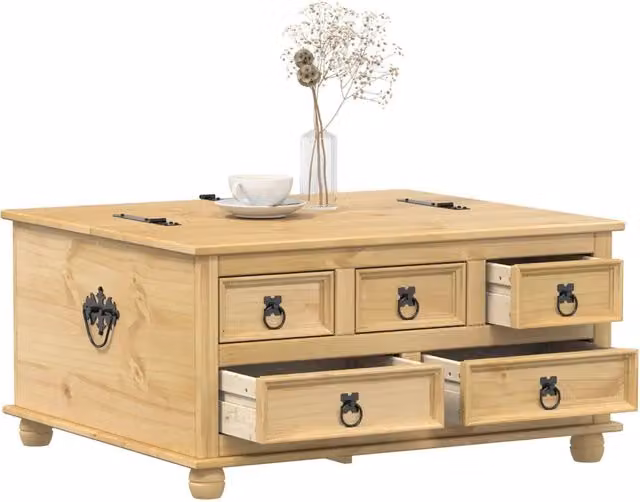 Scatola Portaoggetti Rustica vidaXL in Legno di Pino Cerato, Marrone e Beige, L/P/H: 90 x 78 x 45 cm