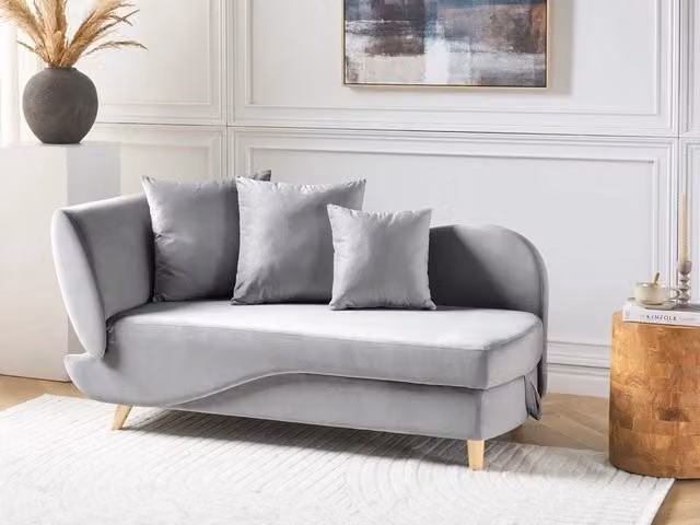 Chaise Longue BELIANI in velluto grigio chiaro con contenitore e funzione letto, stile moderno per soggiorno, L/P/H: 235 x 155 x 69 cm – 1