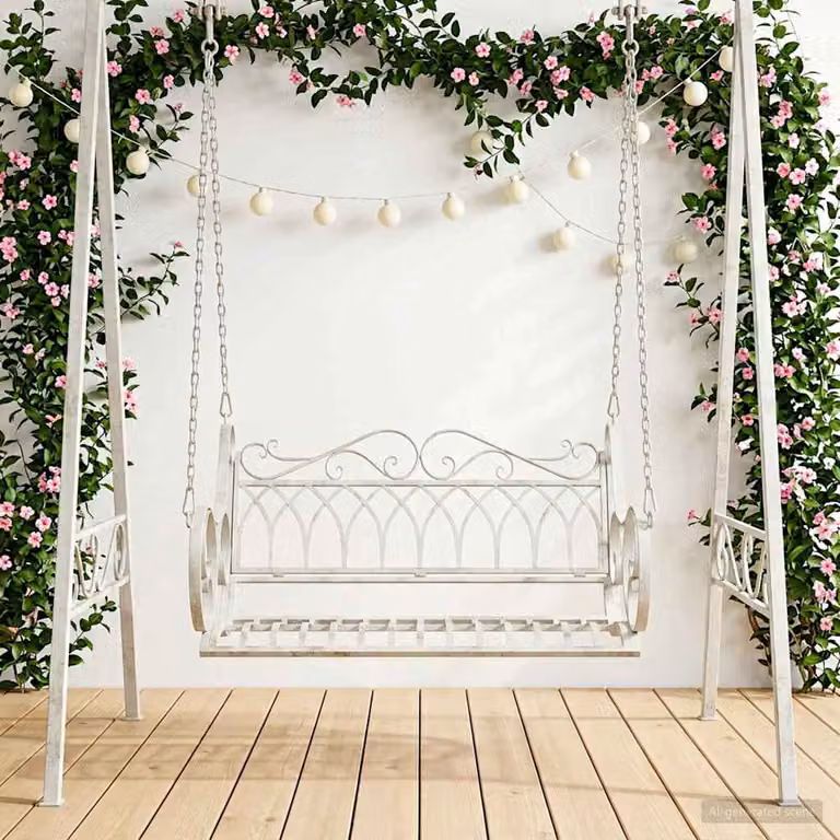 Panchina a dondolo vidaXL in acciaio bianco per giardino e terrazzo L: 109 cm, P: 75 cm, H: 59 cm