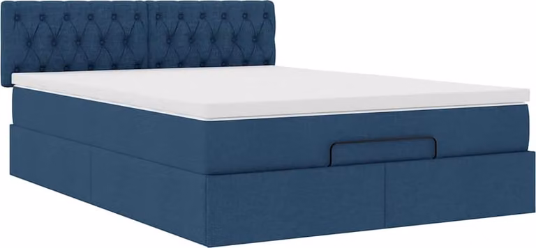 Struttura Letto Pouf con Materasso Blu 140x200cm in Tessuto