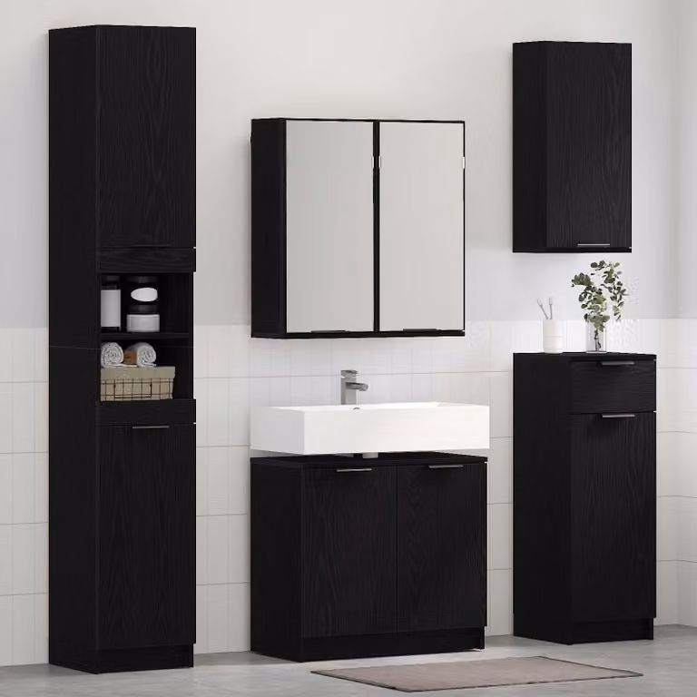 Set di mobili per il bagno vidaXL 5 pezzi in stile minimalista, colore nero, L: 64,5 cm, P: 33,5 cm, H: 59 cm