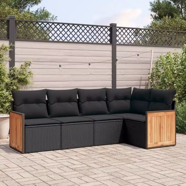 Set Divani da Giardino 5 pz con Cuscini in Polyrattan Nero 3227623
