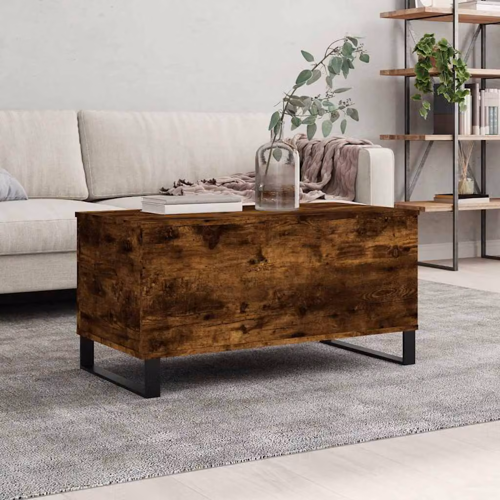 vidaXL Tavolino da Salotto Moderno in Legno e Metallo, Colore Marrone Rovere, L 90 cm x P 44,5 cm x H 45 cm