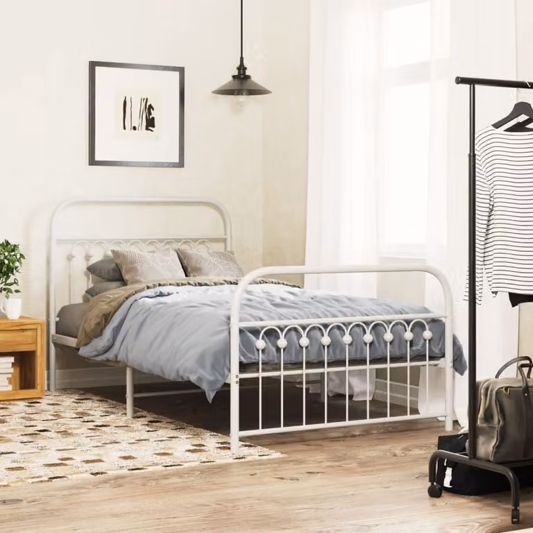 vidaXL Giroletto in metallo con testiera e pediera bianco L/P: 100 x 200 cm