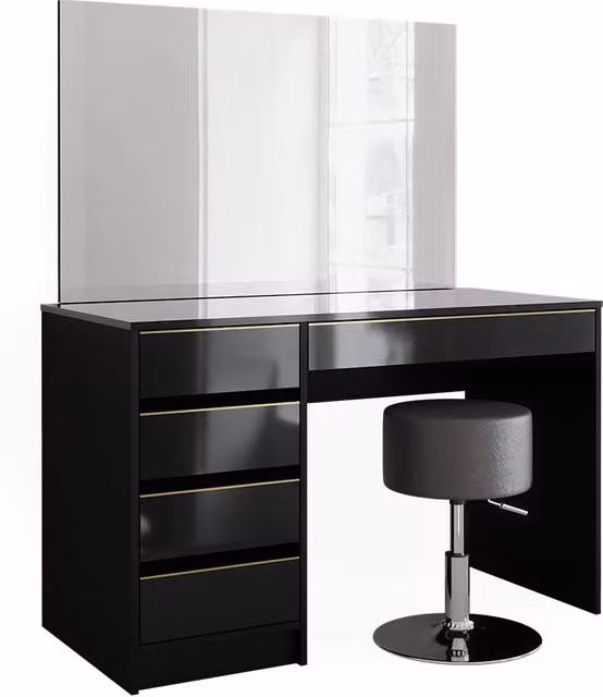 Tavolo da toeletta Sherry Nero/Oro 120 cm con specchio e sgabello Vicco