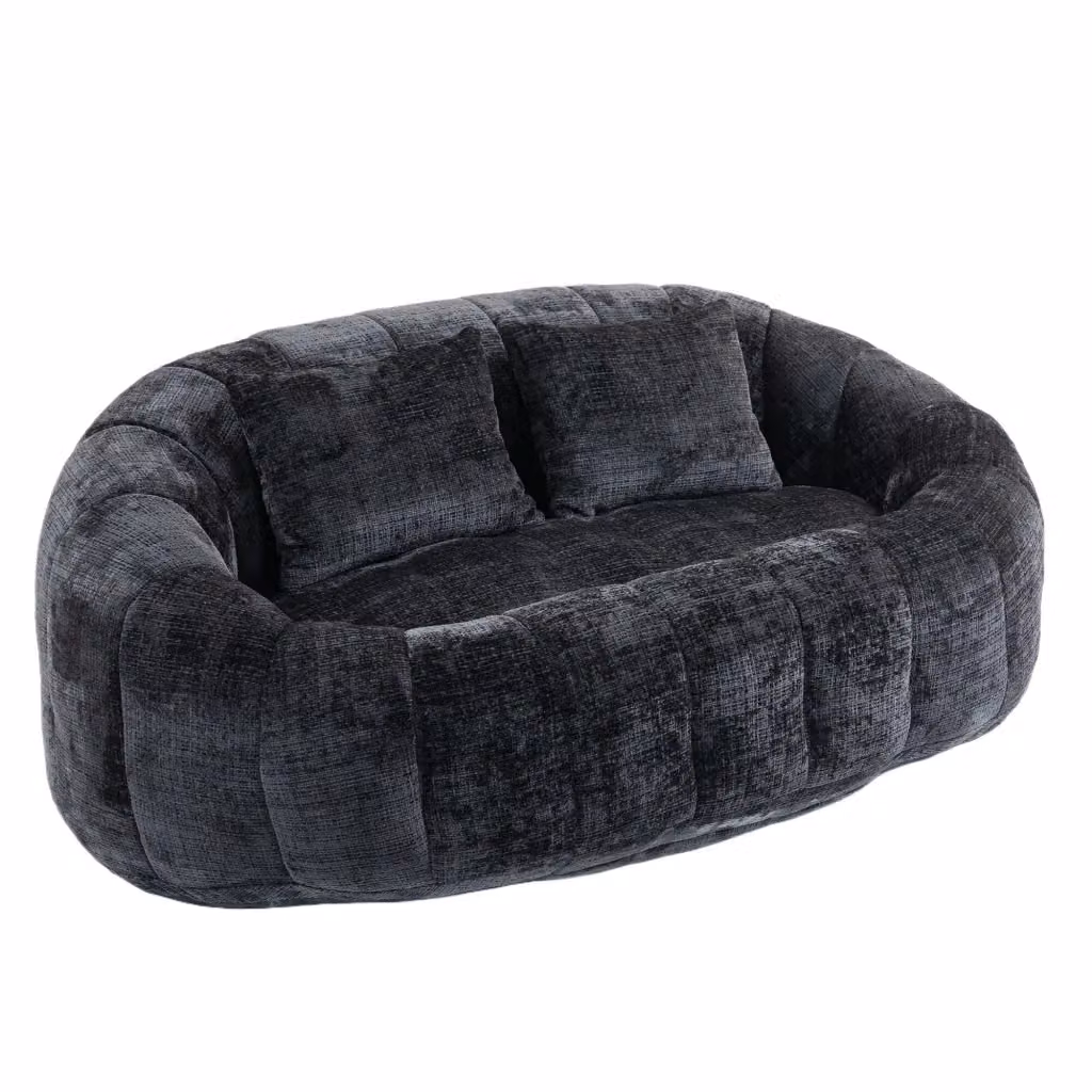 Poltrona Sacco Chicfurn con Schienale Alto e Braccioli in Ciniglia Nera, L: 150 cm, P: 95 cm, H: 63 cm – 2