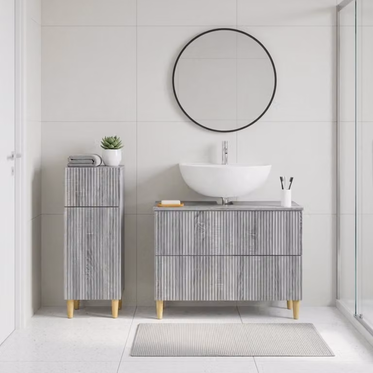 Set di mobili da bagno vidaXL ARNHEM composto da mobile lavabo e mobile contenitore, colore grigio Sonoma, design moderno con ante a cerniera e ripiani interni