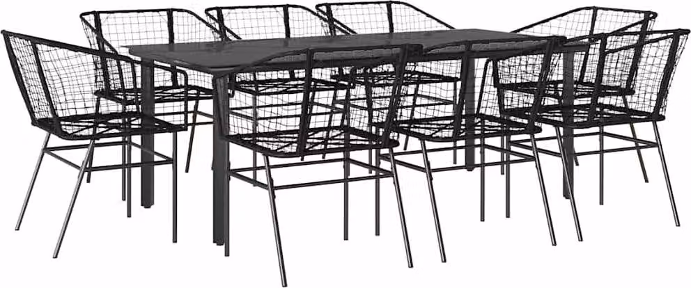 Set da Pranzo da Giardino 9 pz Polyrattan Vetro