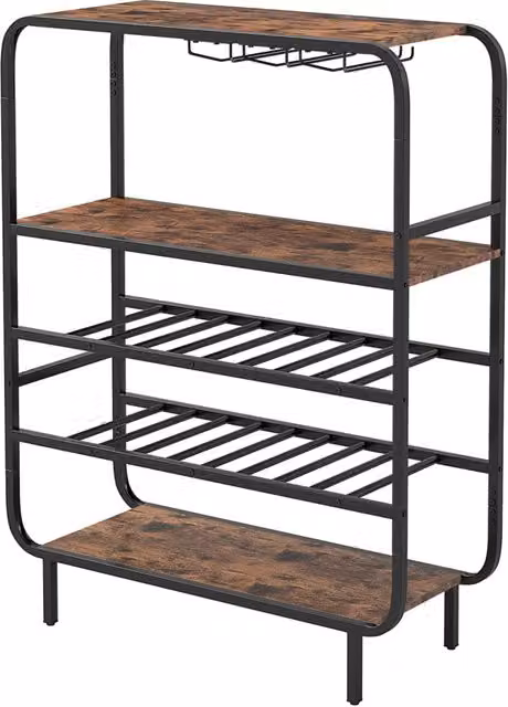 Portabottiglie e portacalici Design Mania in stile industriale con 5 ripiani, colore nero e marrone – 1