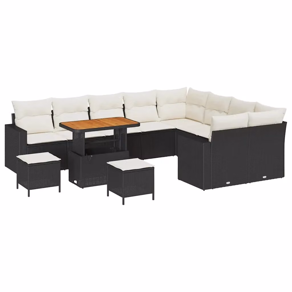 Set Divano da Giardino a Forma di U vidaXL in Polyrattan Nero con Cuscini e Tavolino – 2
