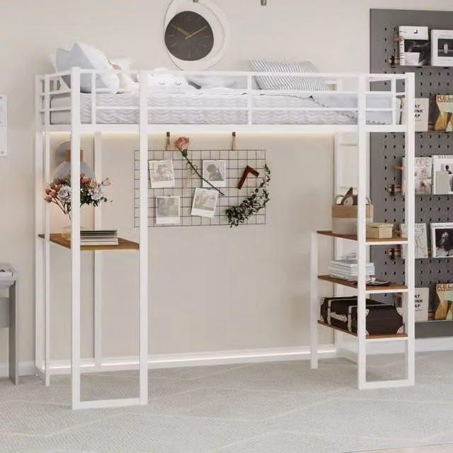 Letto a castello bianco con funzione letto e scrivania in ferro 90x190 cm