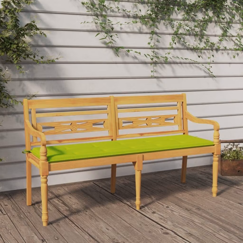 The Living Store Panca Batavia con cuscino verde chiaro 150 cm in teak massiccio