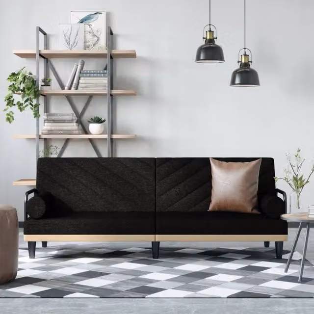 Divano Letto Moderno vidaXL con Braccioli in Tessuto Nero L: 205 cm, P: 89 cm, H: 70 cm