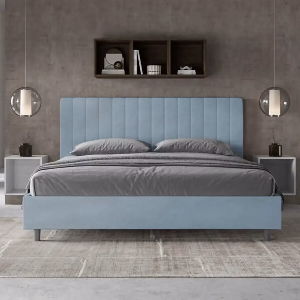 Letto matrimoniale king size con contenitore Agueda Ityhome imbottito in microfibra azzurro L/P/H: 230 x 215 x 122 cm – 2