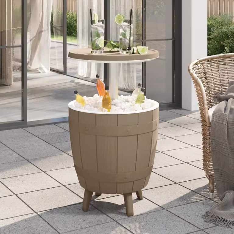 The Living Store Tavolo 3 in 1 con refrigeratore di ghiaccio in polipropilene marrone chiaro