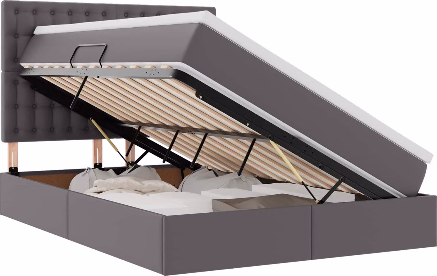 Letto con contenitore e LED Grigio 140 x 190 cm