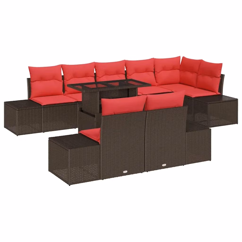 Set Divano da Giardino vidaXL 9 pz a Forma a U in Polyrattan Marrone con Cuscini e Tavolino da Caffè – 2