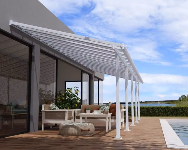 Pergola addossata Palram Olympia in alluminio e policarbonato bianco 3 x 9,8 m