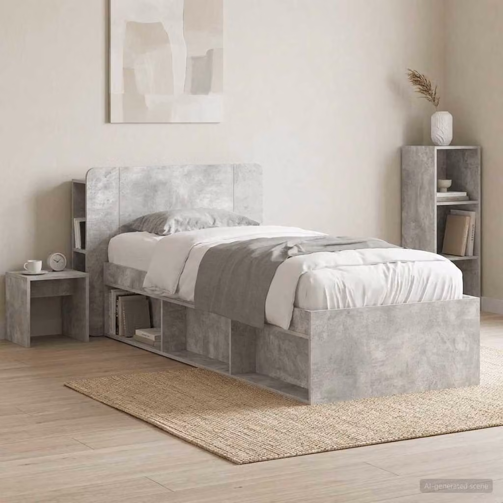 Testata del letto moderna vidaXL in legno ingegnerizzato Grigio con ripiano integrato