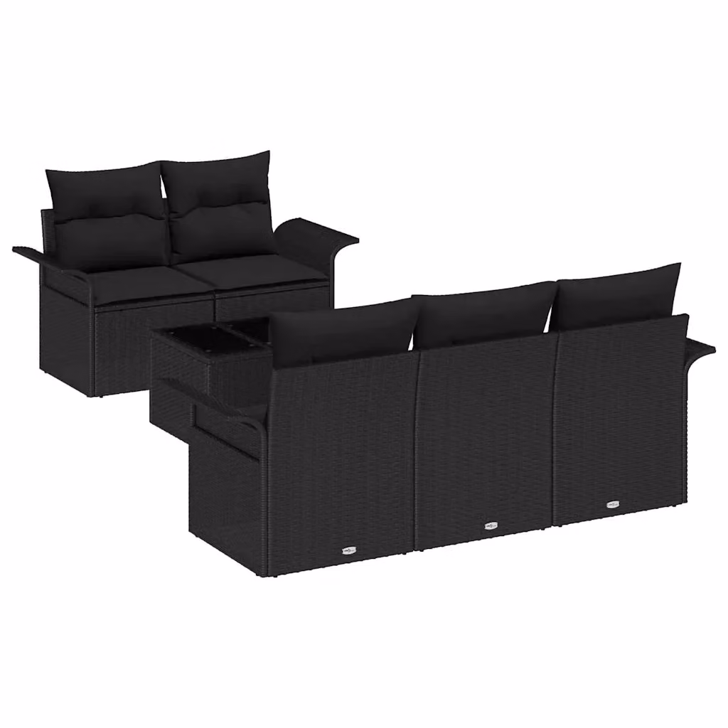 Set di divani da giardino vidaXL a forma di L con tavolo da caffè, 6 pezzi, nero e grigio, in rattan e metallo con cuscini inclusi – 2