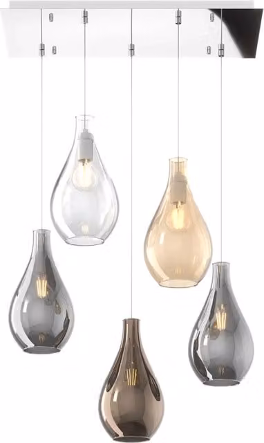 Lampadario Contemporaneo Drop 2.0 Metallo Cromo Vetro Multicolor 5 Luci E27