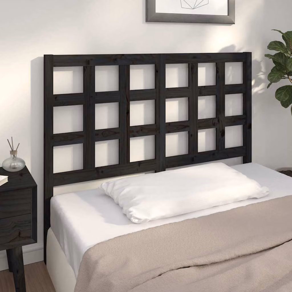 Testiera per letto vidaXL in legno massello di pino nero, stile rustico, L 125,5 cm x P 4 cm x H 100 cm