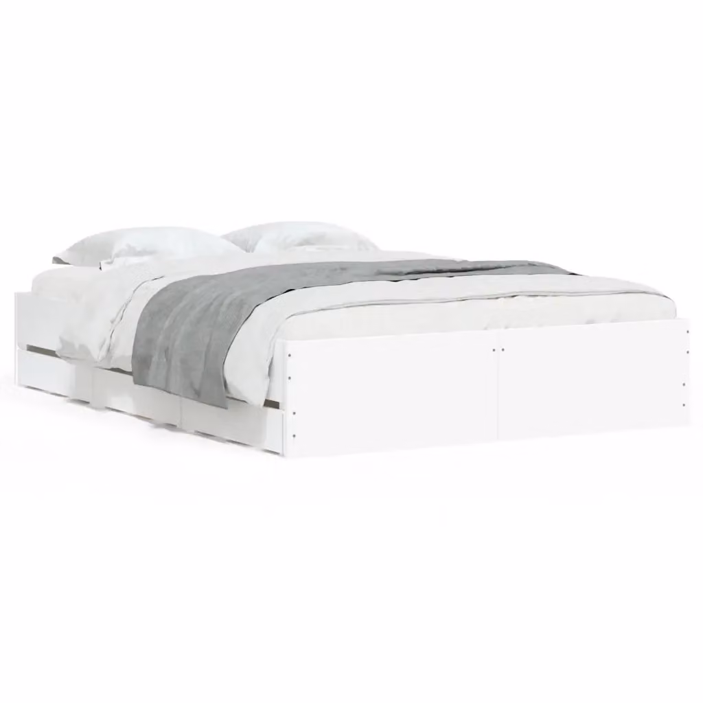 vidaXL Giroletto con Cassetti Bianco in Legno Multistrato L/P/H: 200 x 120 x 33 cm – 2