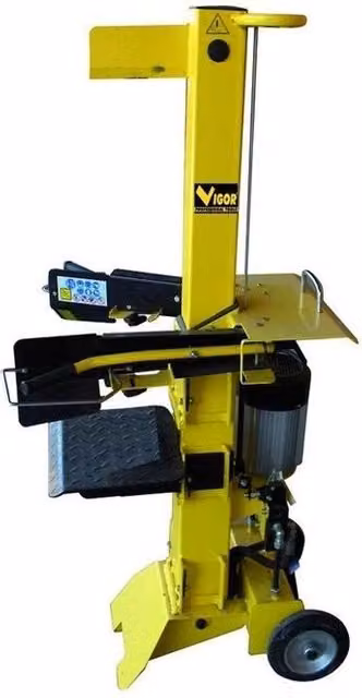 Spaccalegna verticale elettrico idraulico Vigor VSL-6T da 6 tonnellate, motore monofase 3.0 kW, colore giallo