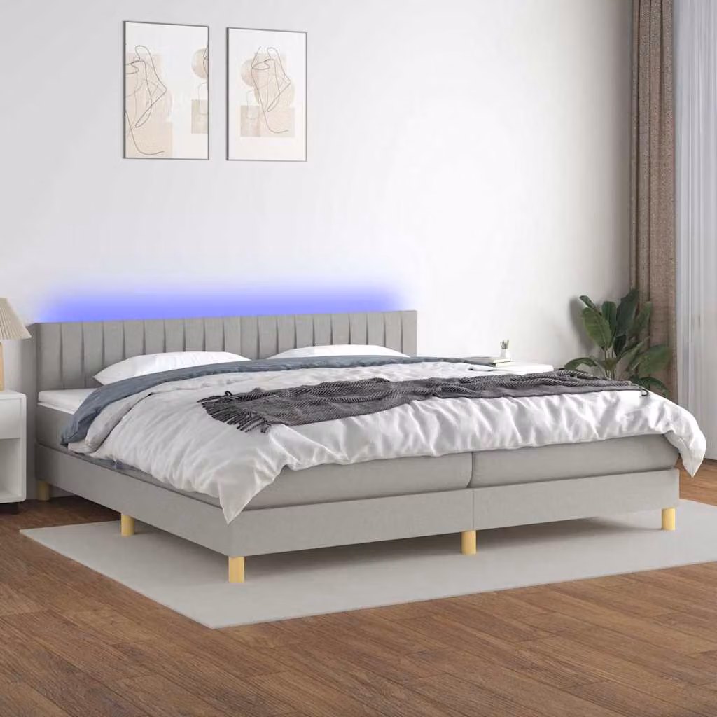 Letto Ibrido con Materasso e Illuminazione LED vidaXL, Grigio Chiaro e Bianco, L/P: 200 x 200 cm – 1