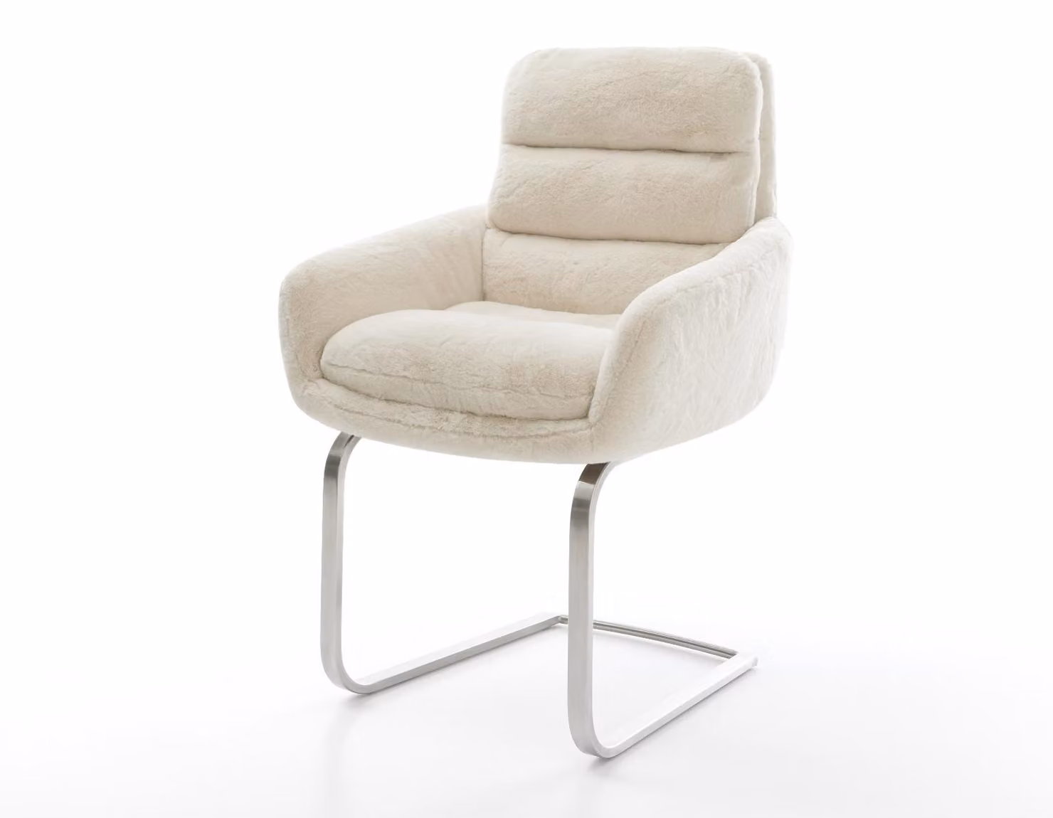 DELIFE sedia a sbalzo Abelia-Flex con braccioli in peluche bianco panna Sedia a sbalzo piatta in acciaio inox